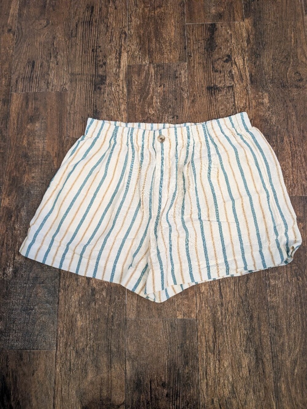 Madewell Linen-blend Cream Shorts with Blue & Tan Stripes